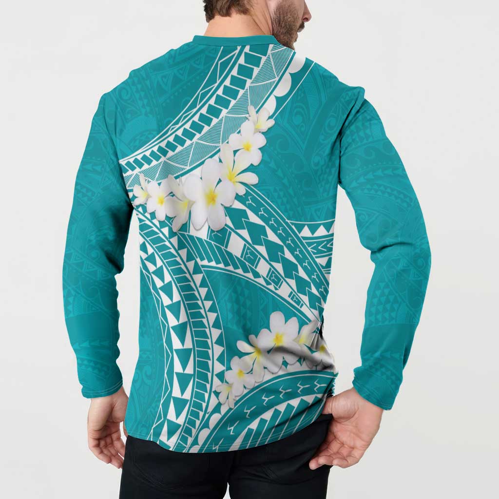 Polynesian Vintage Floral Button Sweatshirt Teal Motifs LT7 - Polynesian Pride
