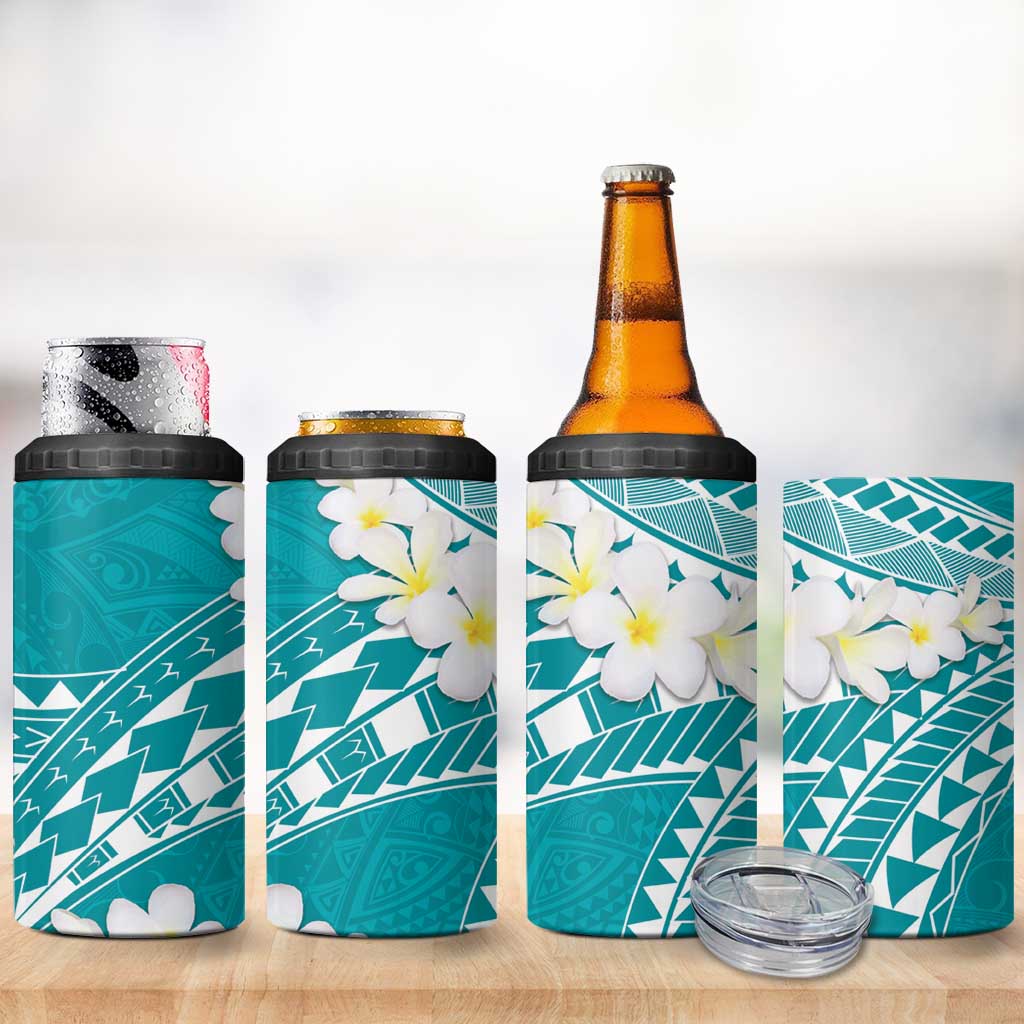 Polynesian Vintage Floral 4 in 1 Can Cooler Tumbler Teal Motifs - Polynesian Pride