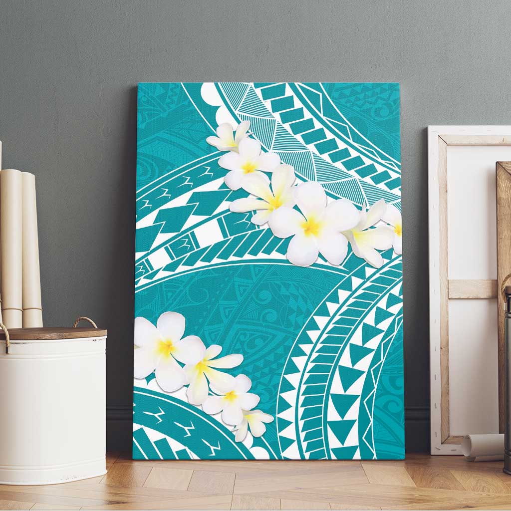 Polynesian Vintage Floral Canvas Wall Art Teal Motifs - Polynesian Pride