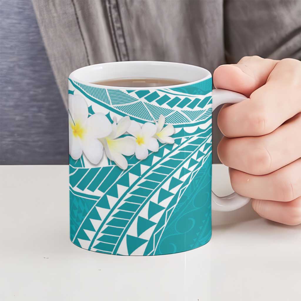 Polynesian Vintage Floral Ceramic Mug Teal Motifs - Polynesian Pride