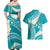 Polynesian Vintage Floral Couples Matching Off Shoulder Maxi Dress and Hawaiian Shirt Teal Motifs - Polynesian Pride