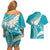 Polynesian Vintage Floral Couples Matching Off Shoulder Short Dress and Hawaiian Shirt Teal Motifs - Polynesian Pride