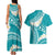 Polynesian Vintage Floral Couples Matching Tank Maxi Dress and Hawaiian Shirt Teal Motifs - Polynesian Pride