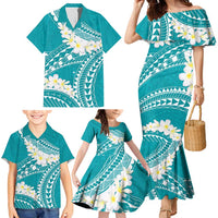 Polynesian Vintage Floral Family Matching Mermaid Dress and Hawaiian Shirt Teal Motifs LT7 - Polynesian Pride