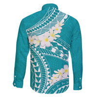 Polynesian Vintage Floral Family Matching Off The Shoulder Long Sleeve Dress and Hawaiian Shirt Teal Motifs - Polynesian Pride