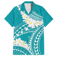Polynesian Vintage Floral Family Matching Off Shoulder Short Dress and Hawaiian Shirt Teal Motifs - Polynesian Pride