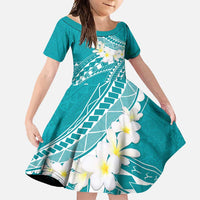 Polynesian Vintage Floral Family Matching Tank Maxi Dress and Hawaiian Shirt Teal Motifs LT7 Daughter's Dress Teal - Polynesian Pride