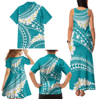 Polynesian Vintage Floral Family Matching Tank Maxi Dress and Hawaiian Shirt Teal Motifs LT7 - Polynesian Pride