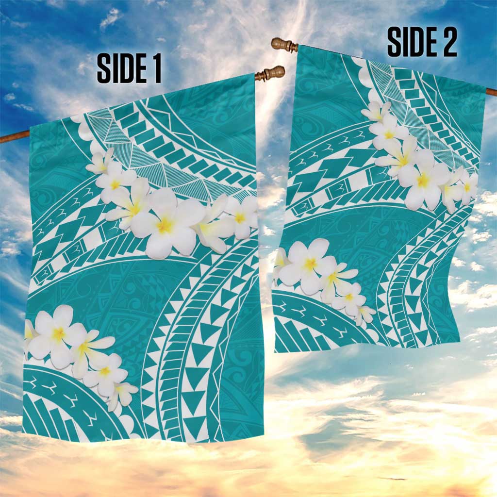 Polynesian Vintage Floral Garden Flag Teal Motifs - Polynesian Pride
