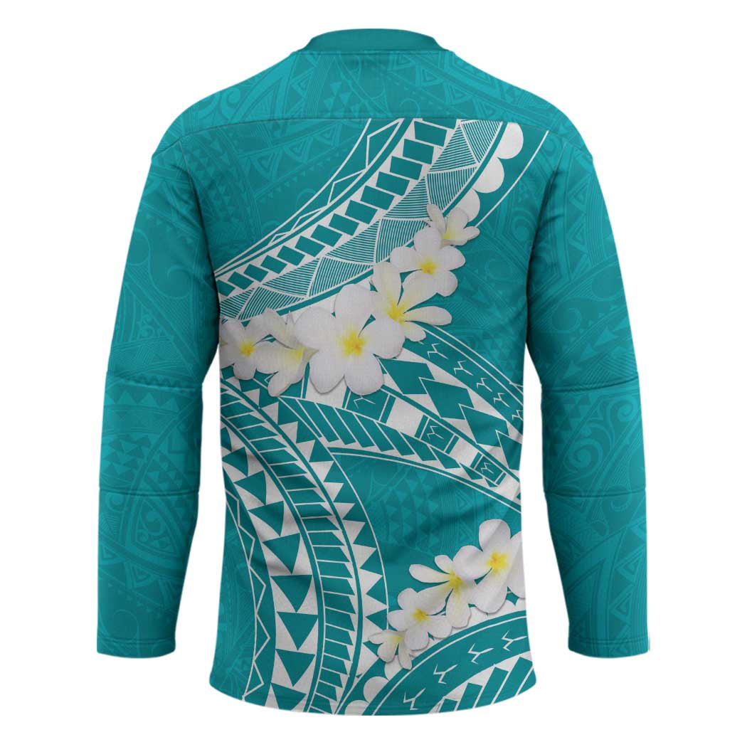 Polynesian Vintage Floral Hockey Jersey Teal Motifs - Polynesian Pride