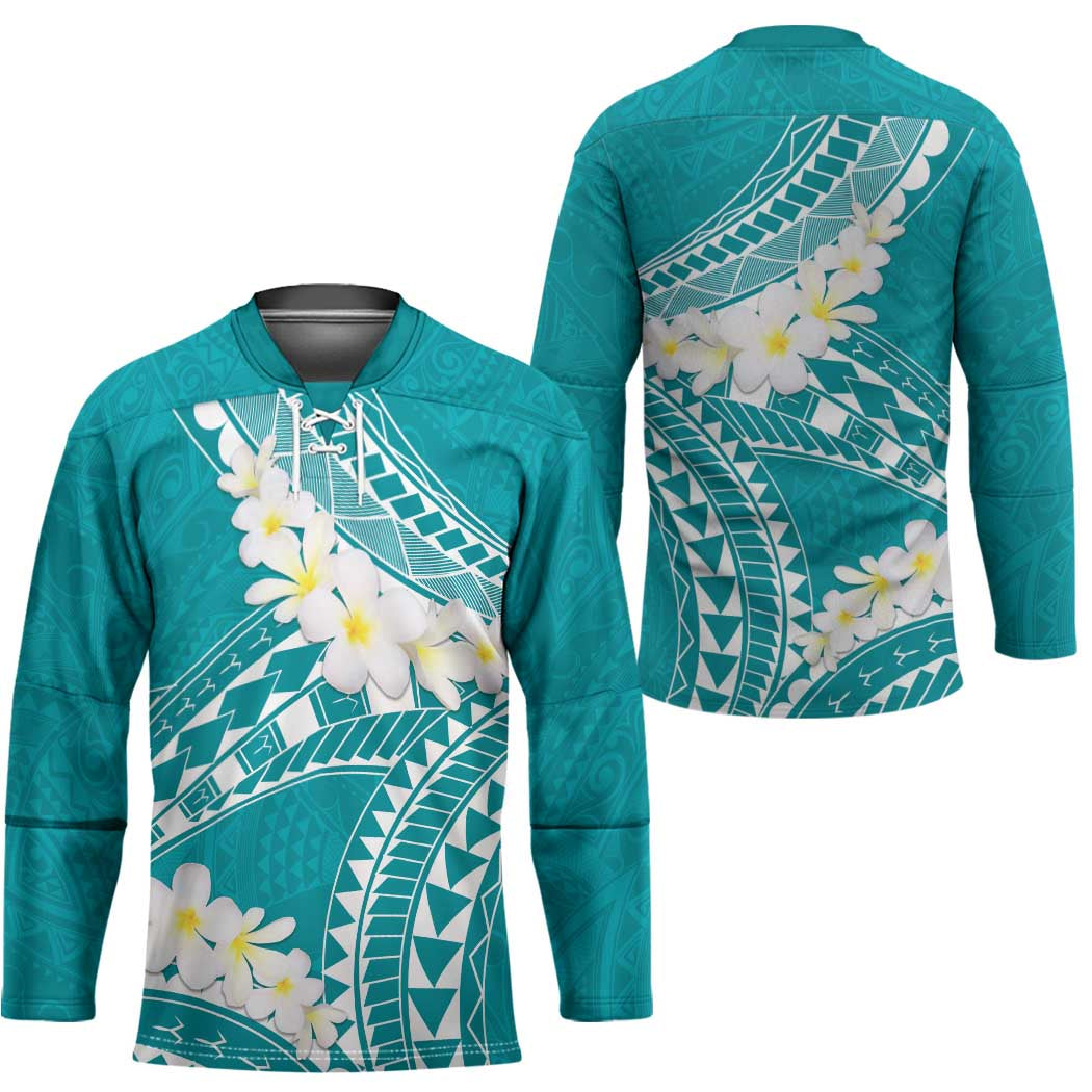 Polynesian Vintage Floral Hockey Jersey Teal Motifs - Polynesian Pride