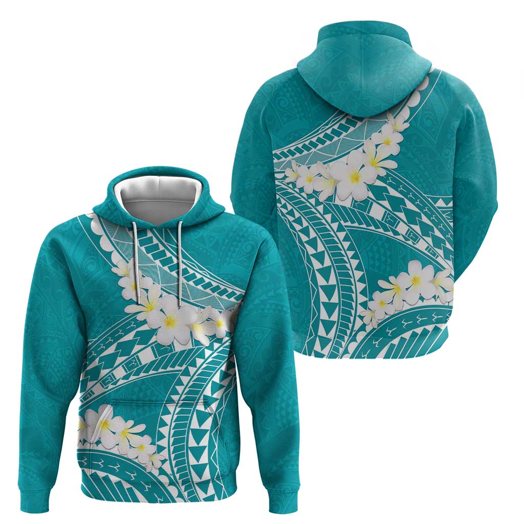 Polynesian Vintage Floral Hoodie Teal Motifs - Polynesian Pride
