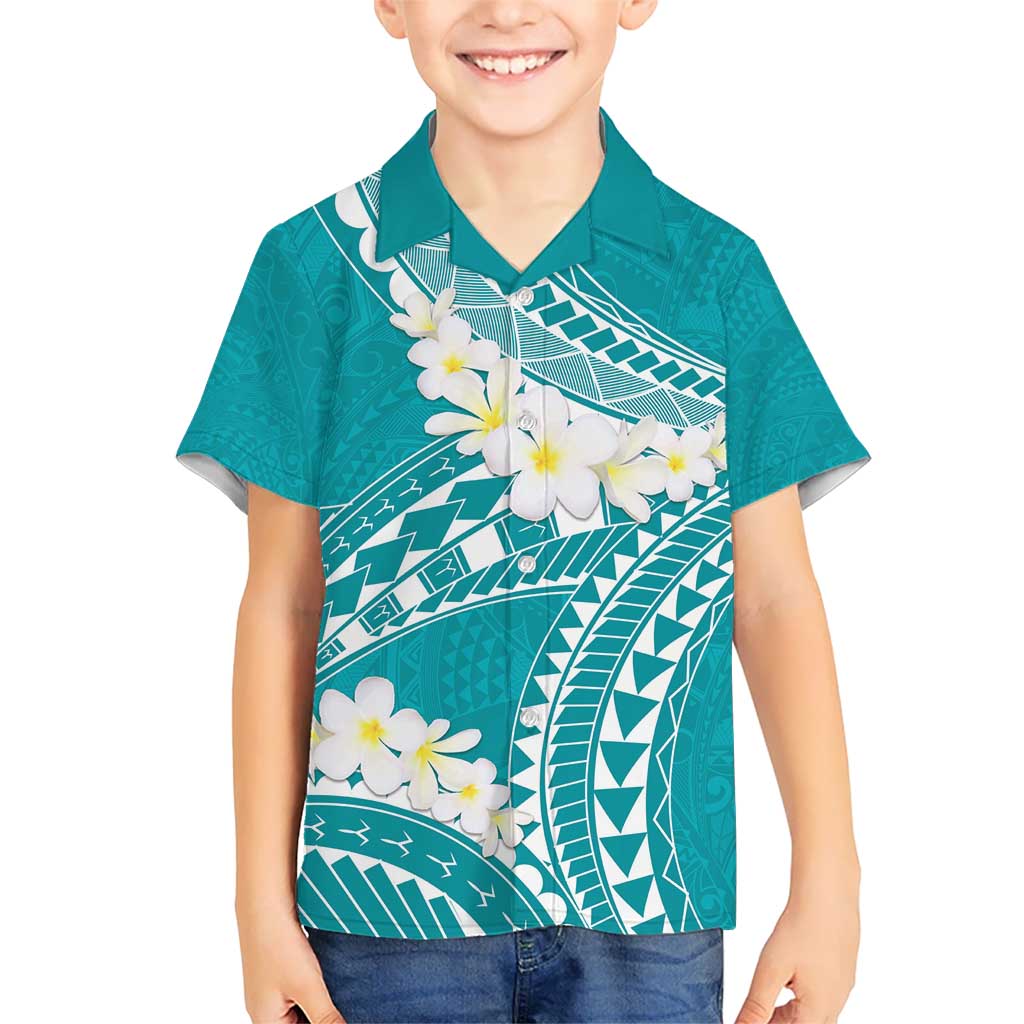 Polynesian Vintage Floral Kid Hawaiian Shirt Teal Motifs - Polynesian Pride