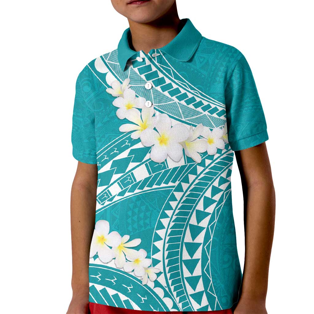 Polynesian Vintage Floral Kid Polo Shirt Teal Motifs - Polynesian Pride