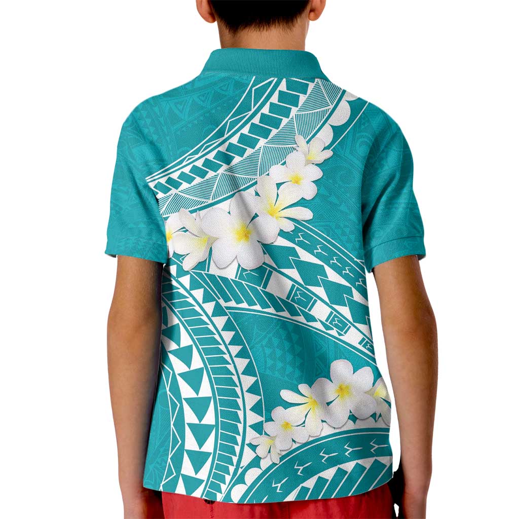 Polynesian Vintage Floral Kid Polo Shirt Teal Motifs - Polynesian Pride