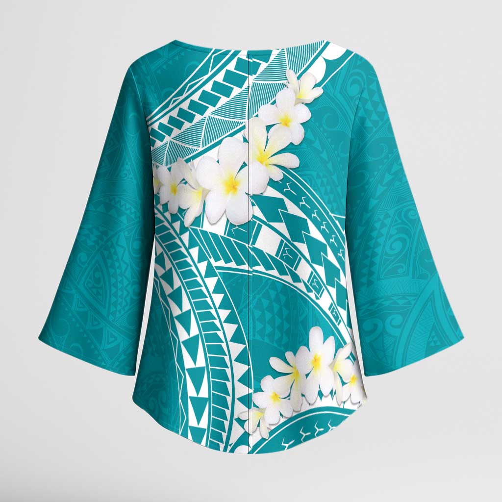 Polynesian Vintage Floral Kimono Sleeve Blouse Teal Motifs - Polynesian Pride