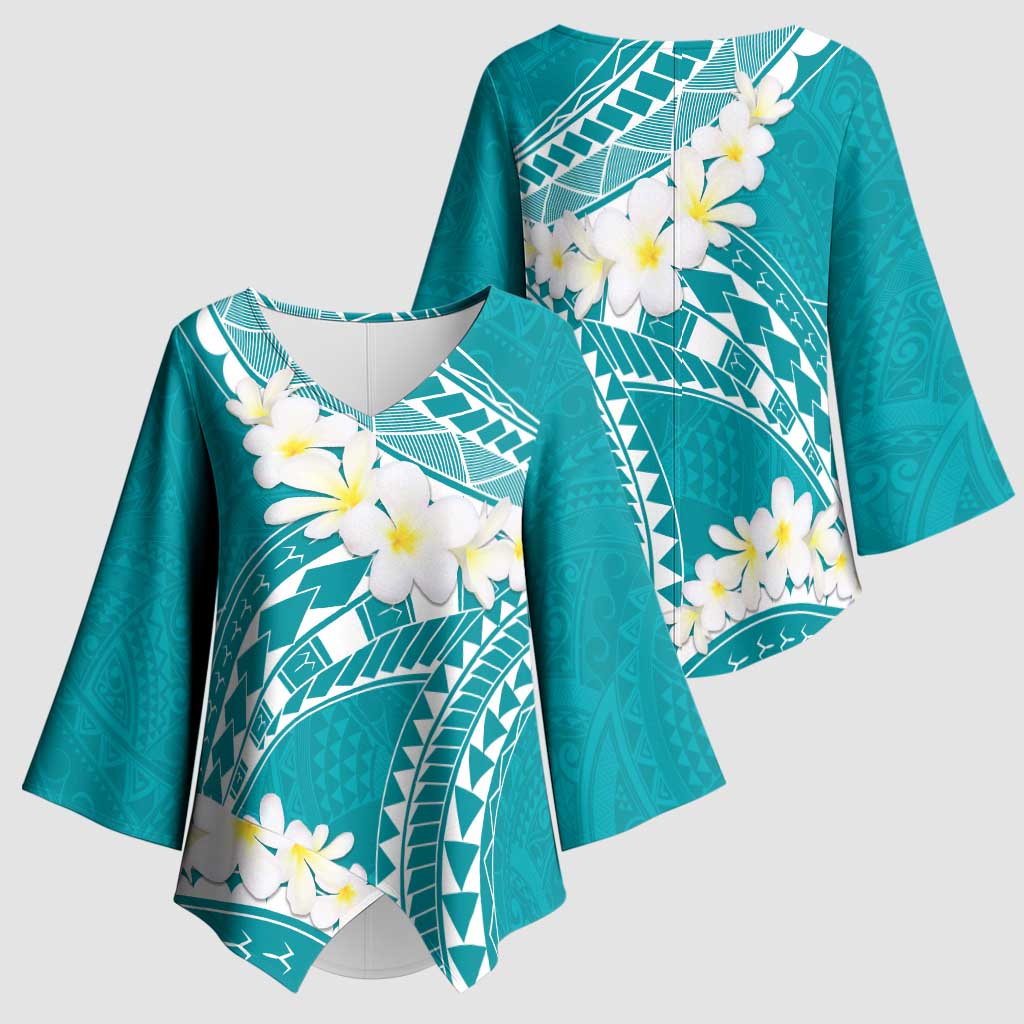 Polynesian Vintage Floral Kimono Sleeve Blouse Teal Motifs - Polynesian Pride