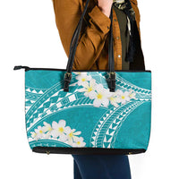 Polynesian Vintage Floral Leather Tote Bag Teal Motifs - Polynesian Pride