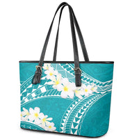 Polynesian Vintage Floral Leather Tote Bag Teal Motifs - Polynesian Pride