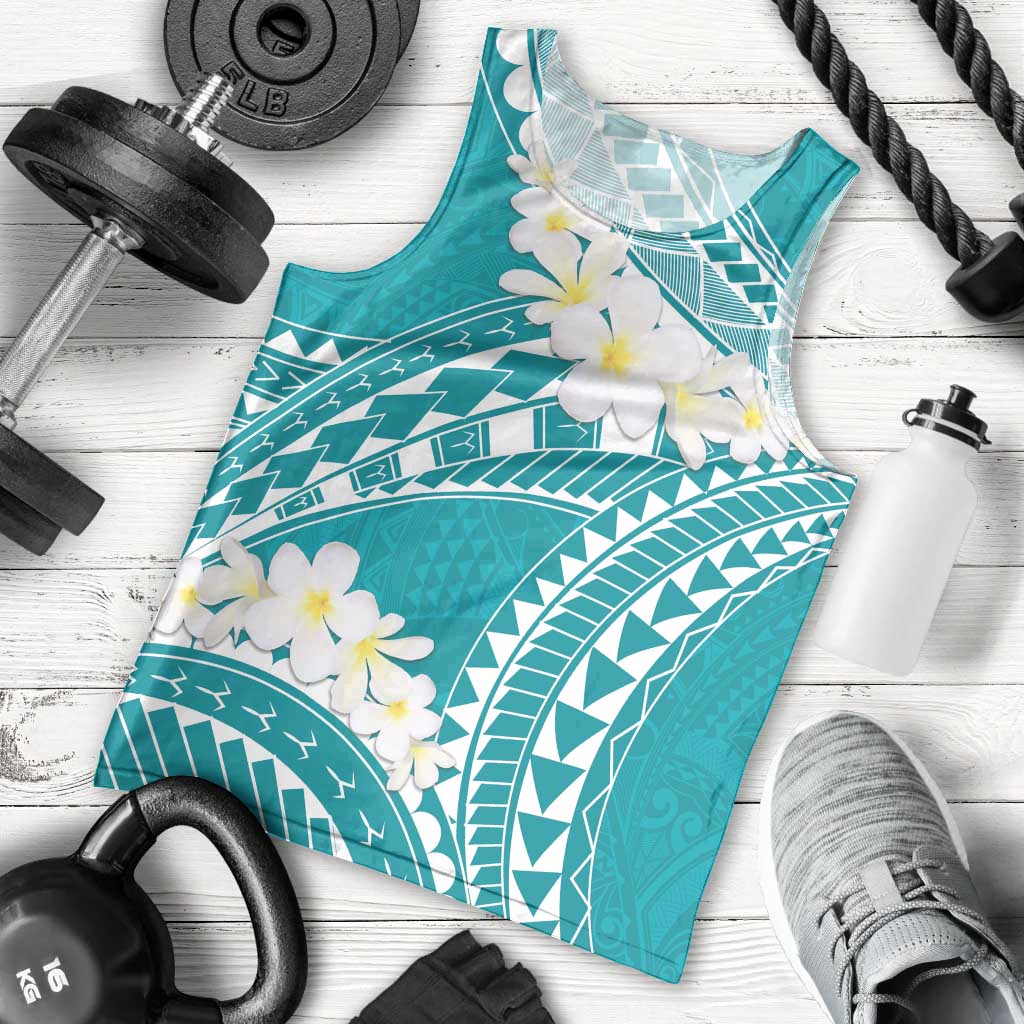 Polynesian Vintage Floral Men Tank Top Teal Motifs - Polynesian Pride