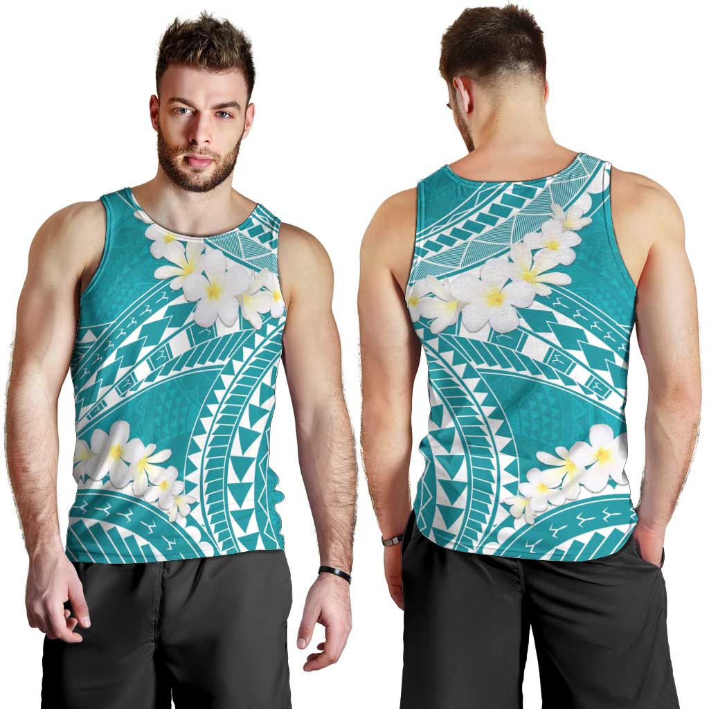 Polynesian Vintage Floral Men Tank Top Teal Motifs - Polynesian Pride
