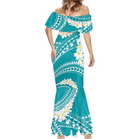 Polynesian Vintage Floral Mermaid Dress Teal Motifs - Polynesian Pride