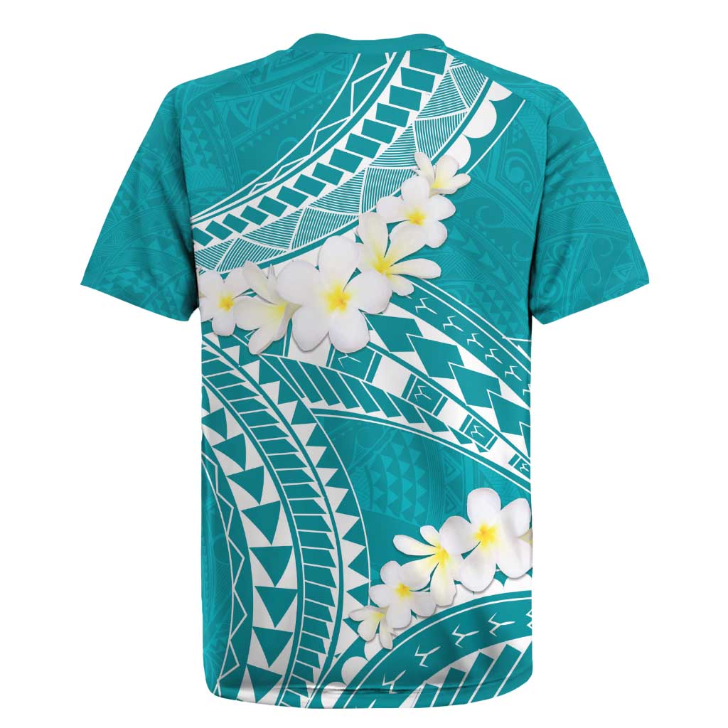 Polynesian Vintage Floral Rugby Jersey Teal Motifs - Polynesian Pride