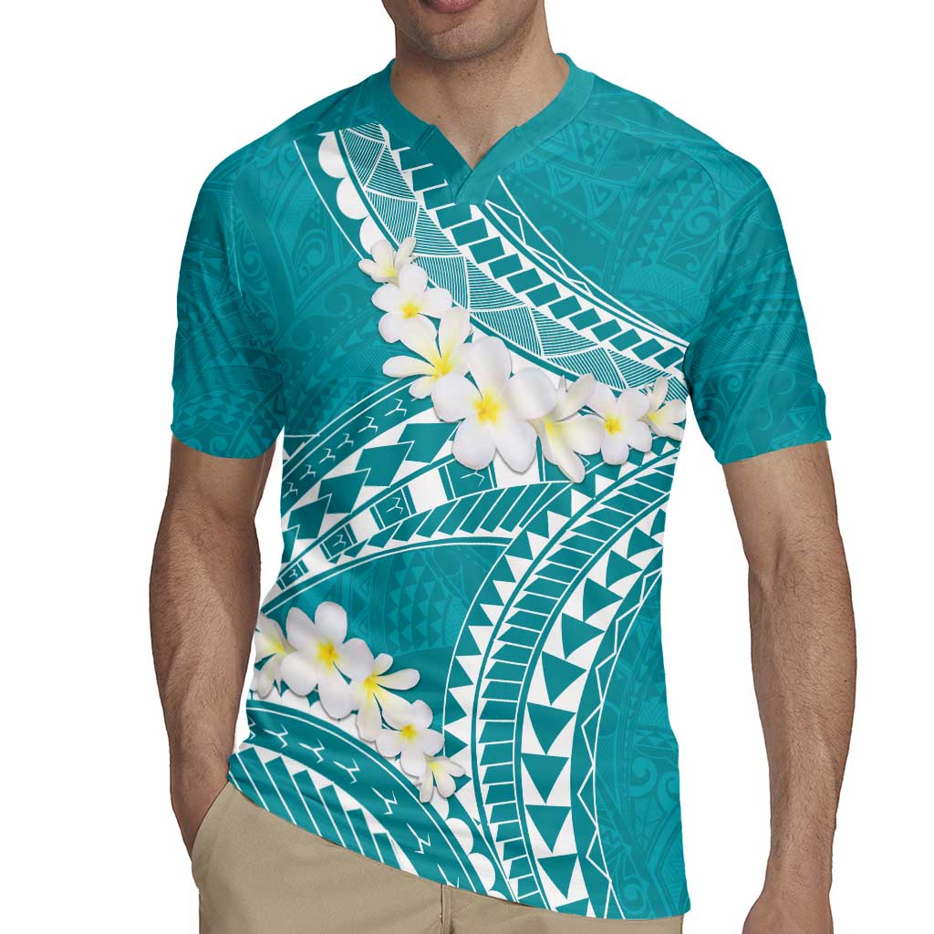 Polynesian Vintage Floral Rugby Jersey Teal Motifs - Polynesian Pride