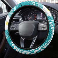 Polynesian Vintage Floral Steering Wheel Cover Teal Motifs - Polynesian Pride