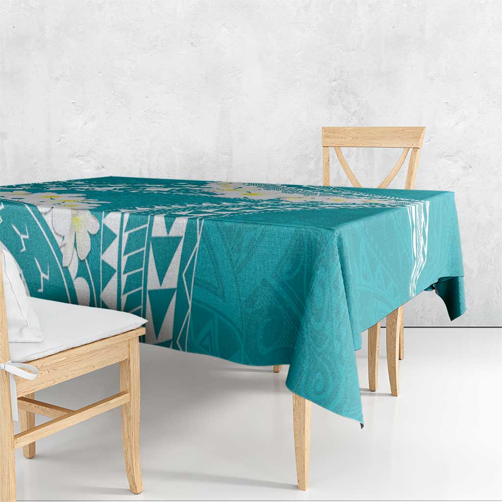Polynesian Vintage Floral Tablecloth Teal Motifs - Polynesian Pride