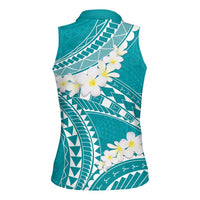 Polynesian Vintage Floral Women Sleeveless Polo Shirt Teal Motifs LT7 - Polynesian Pride