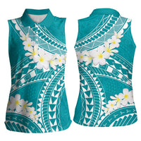 Polynesian Vintage Floral Women Sleeveless Polo Shirt Teal Motifs LT7 - Polynesian Pride