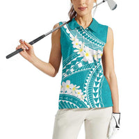 Polynesian Vintage Floral Women Sleeveless Polo Shirt Teal Motifs LT7 - Polynesian Pride