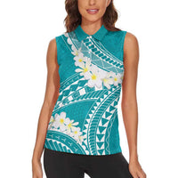 Polynesian Vintage Floral Women Sleeveless Polo Shirt Teal Motifs LT7 - Polynesian Pride