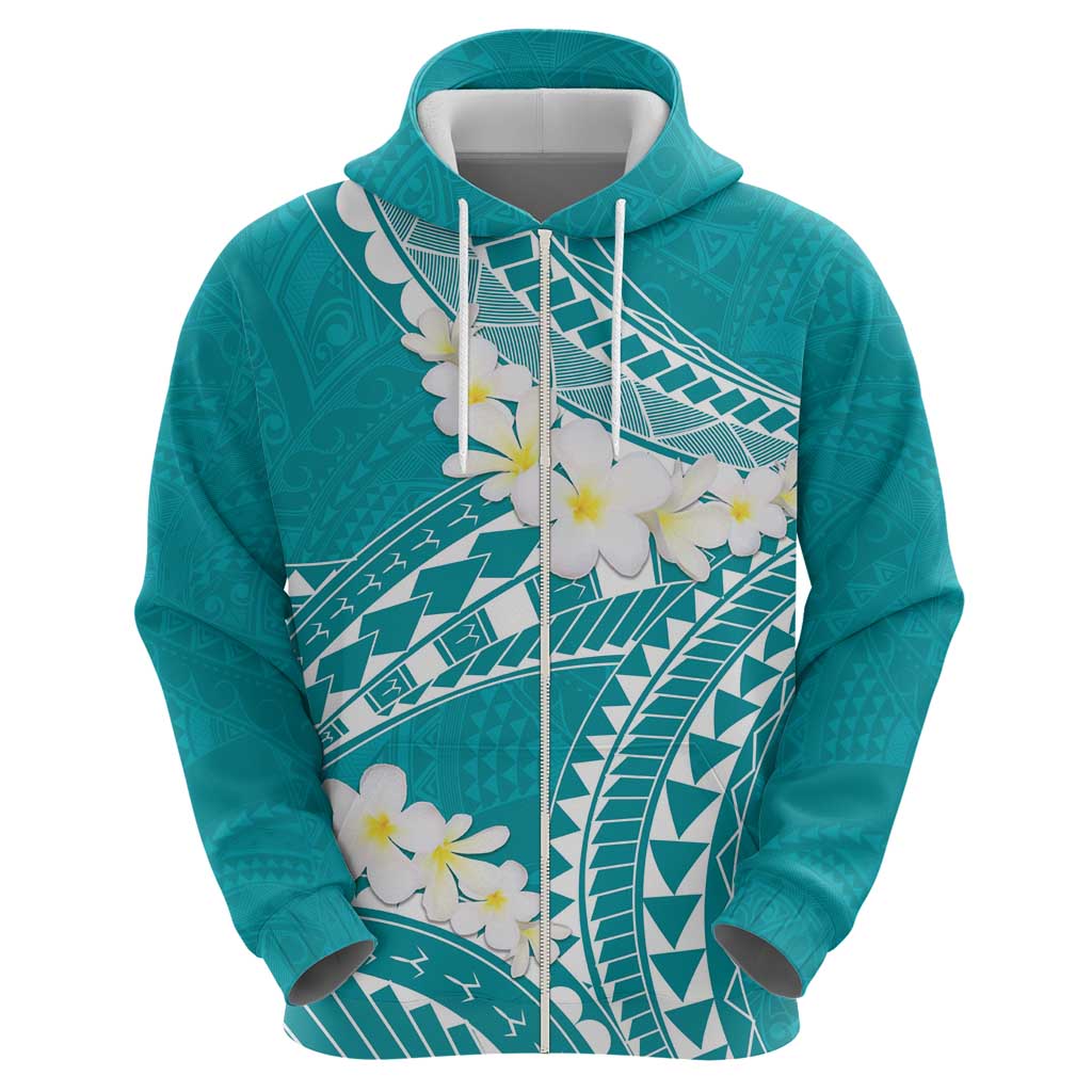 Polynesian Vintage Floral Zip Hoodie Teal Motifs - Polynesian Pride