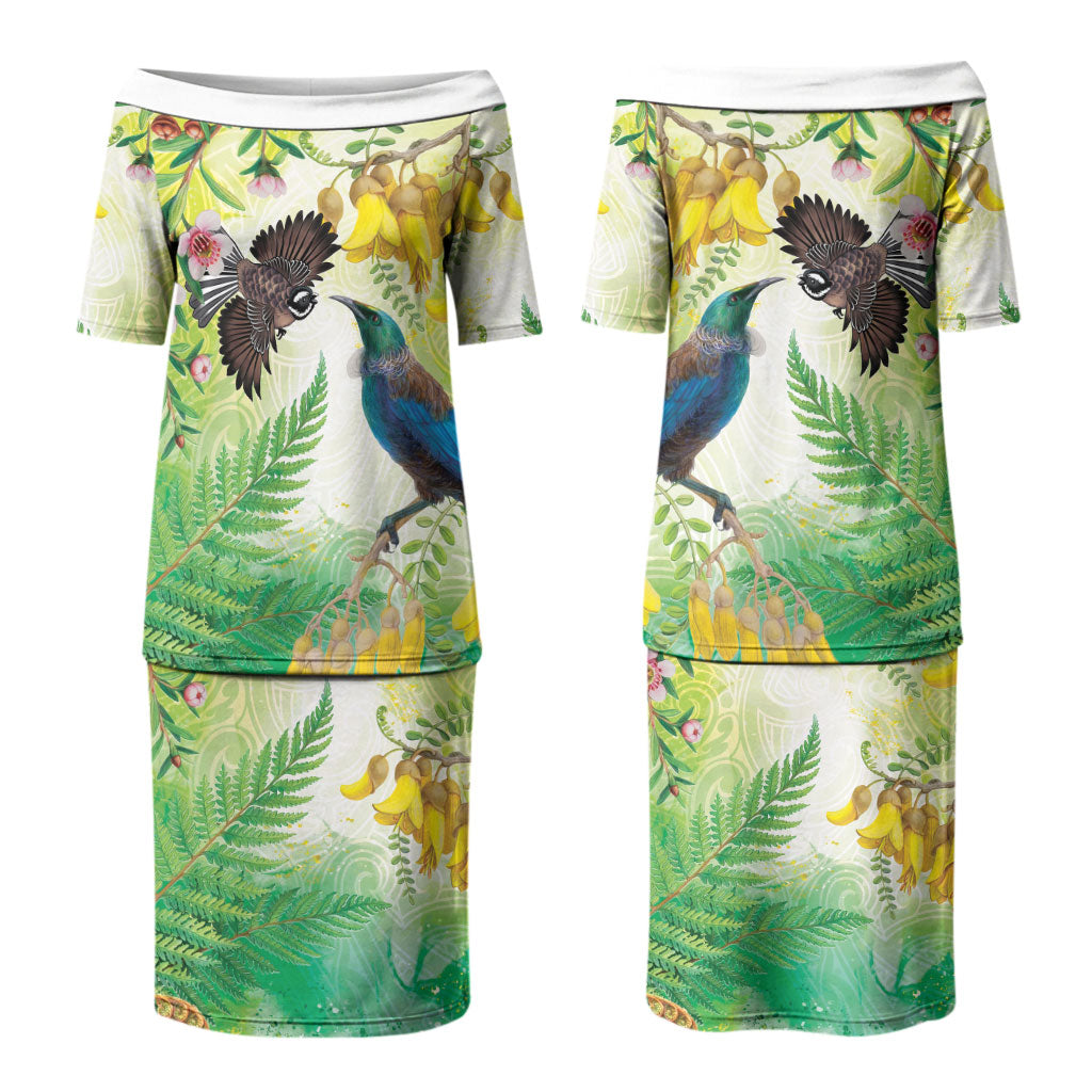 New Zealand Maori Mahuru Couples Matching Puletasi and Hawaiian Shirt Tui With Pikawakawa Spring Colors LT7 - Polynesian Pride