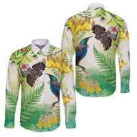 New Zealand Maori Mahuru Family Matching Off Shoulder Maxi Dress and Hawaiian Shirt Tui With Pikawakawa Spring Colors LT7 Dad's Shirt - Long Sleeve Multicolor - Polynesian Pride