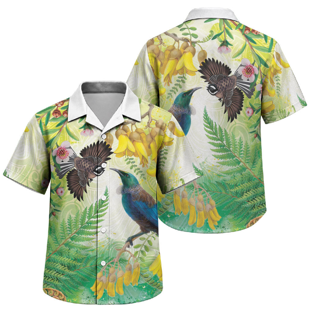New Zealand Maori Mahuru Family Matching Short Sleeve Bodycon Dress and Hawaiian Shirt Tui With Pikawakawa Spring Colors LT7 Son's Shirt Multicolor - Polynesian Pride