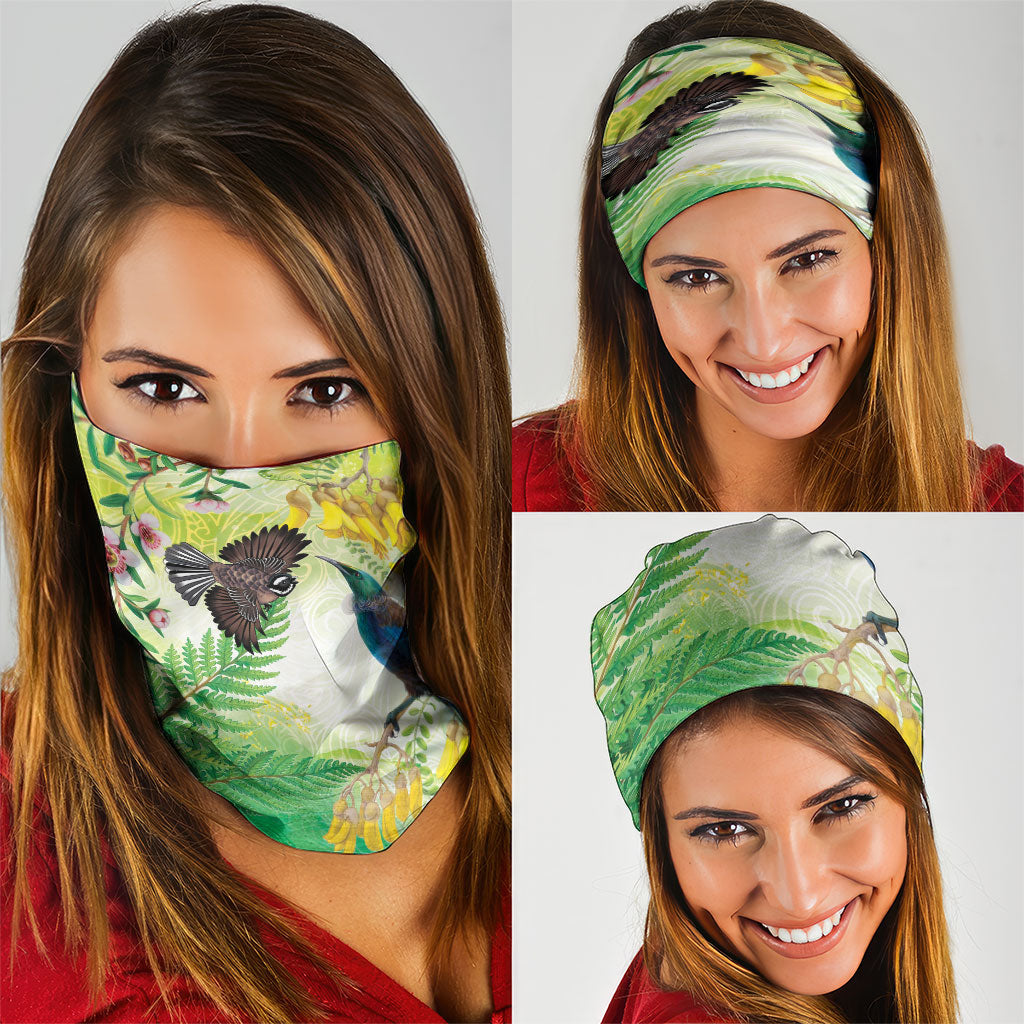 New Zealand Maori Mahuru Neck Gaiter Tui With Pikawakawa Spring Colors LT7 - Polynesian Pride