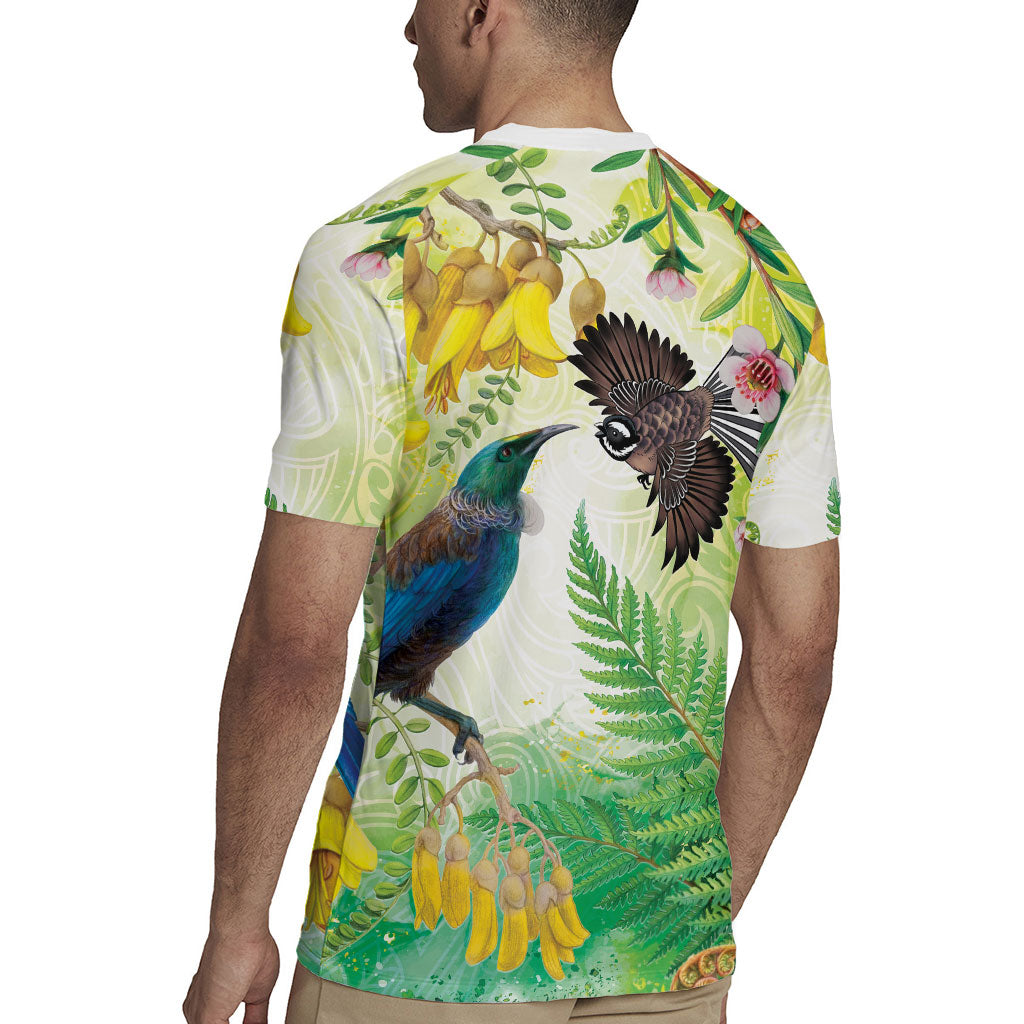 New Zealand Maori Mahuru Rugby Jersey Tui With Pikawakawa Spring Colors LT7 - Polynesian Pride