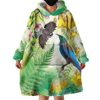 New Zealand Maori Mahuru Wearable Blanket Hoodie Tui With Pikawakawa Spring Colors LT7 - Polynesian Pride