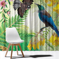 New Zealand Maori Mahuru Window Curtain Tui With Pikawakawa Spring Colors LT7 - Polynesian Pride