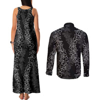 Hawaii Plumeria Lei Couples Matching Tank Maxi Dress and Long Sleeve Button Shirt Aloha Festive Vibe