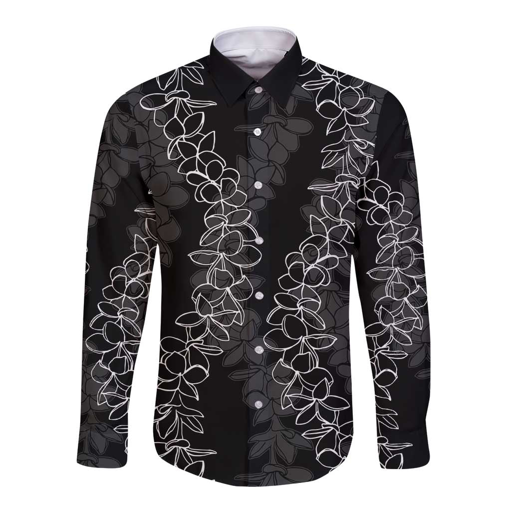 Hawaii Plumeria Lei Long Sleeve Button Shirt Aloha Festive Vibe LT7 Unisex Black - Polynesian Pride