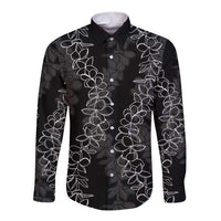 Hawaii Plumeria Lei Long Sleeve Button Shirt Aloha Festive Vibe LT7 Unisex Black - Polynesian Pride