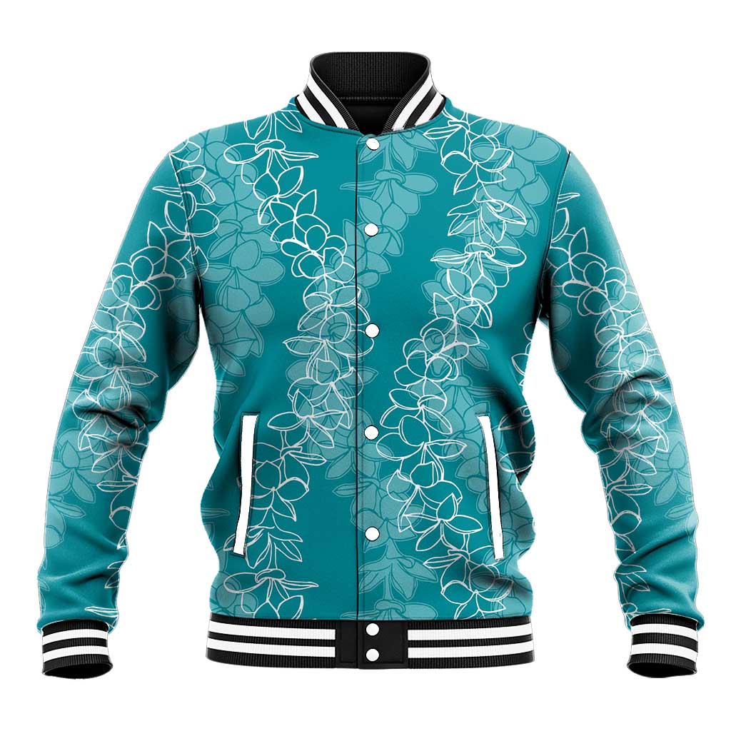 Hawaii Plumeria Lei Baseball Jacket Aloha Festive Vibe - Teal