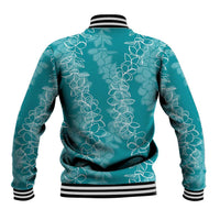 Hawaii Plumeria Lei Baseball Jacket Aloha Festive Vibe - Teal