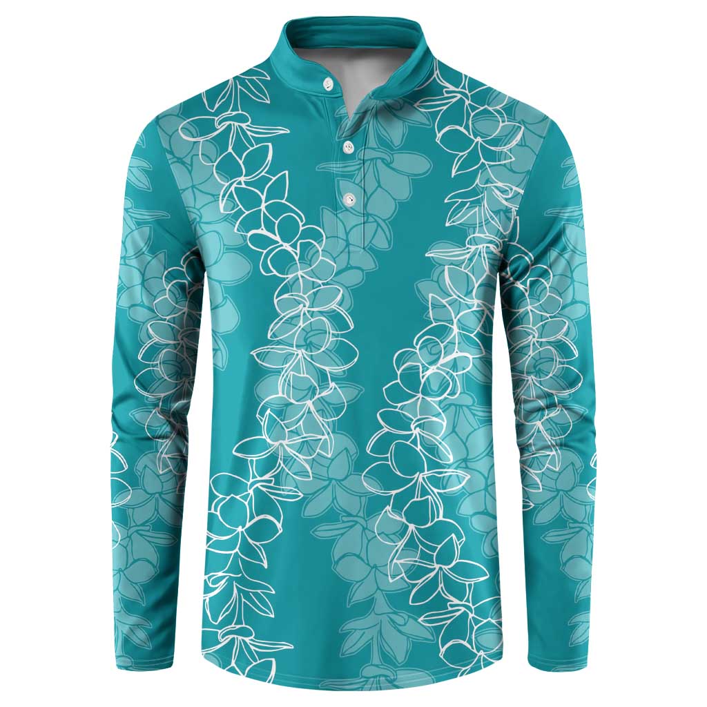 Hawaii Plumeria Lei Button Sweatshirt Aloha Festive Vibe - Teal