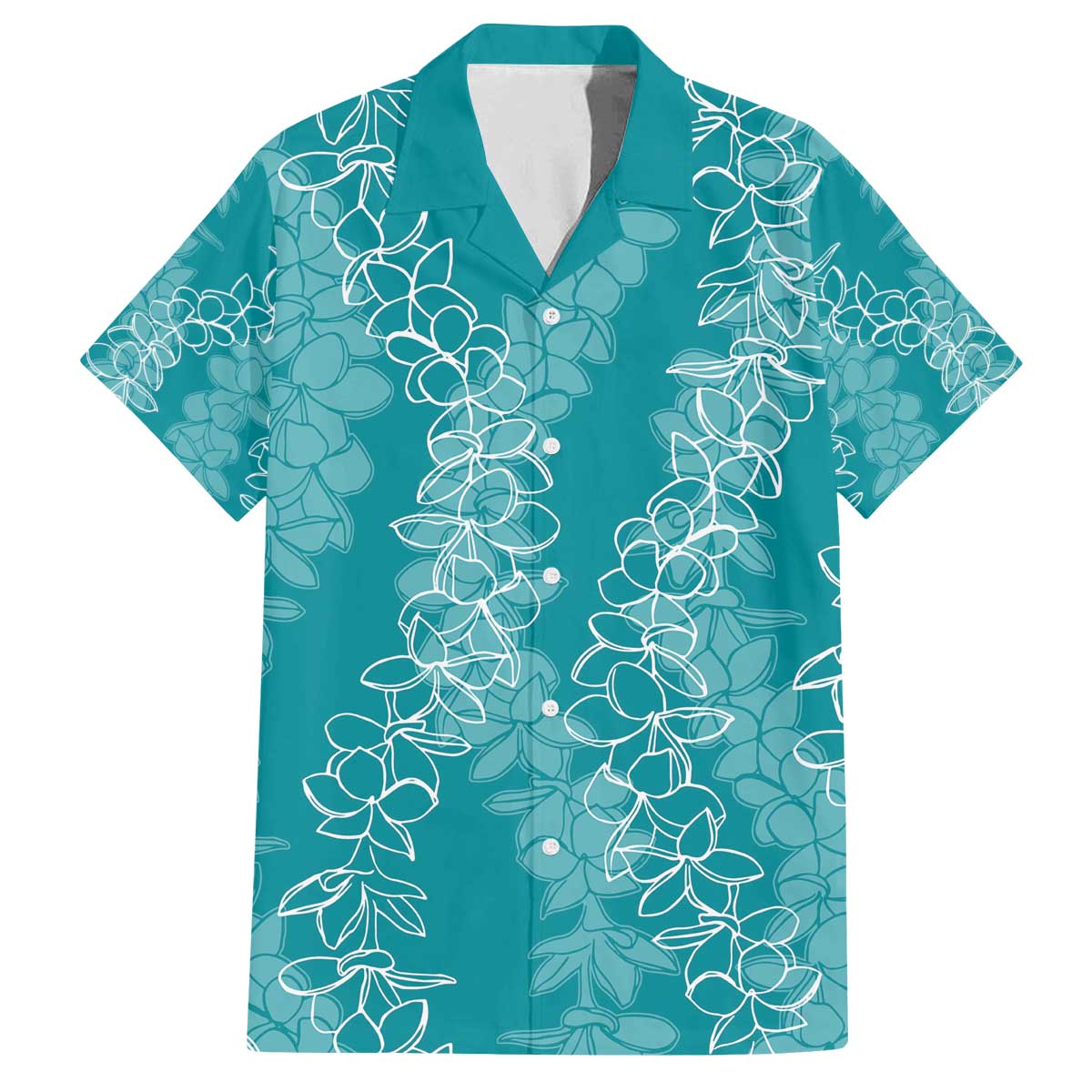 Hawaii Plumeria Lei Family Matching Puletasi and Hawaiian Shirt Aloha Festive Vibe - Teal