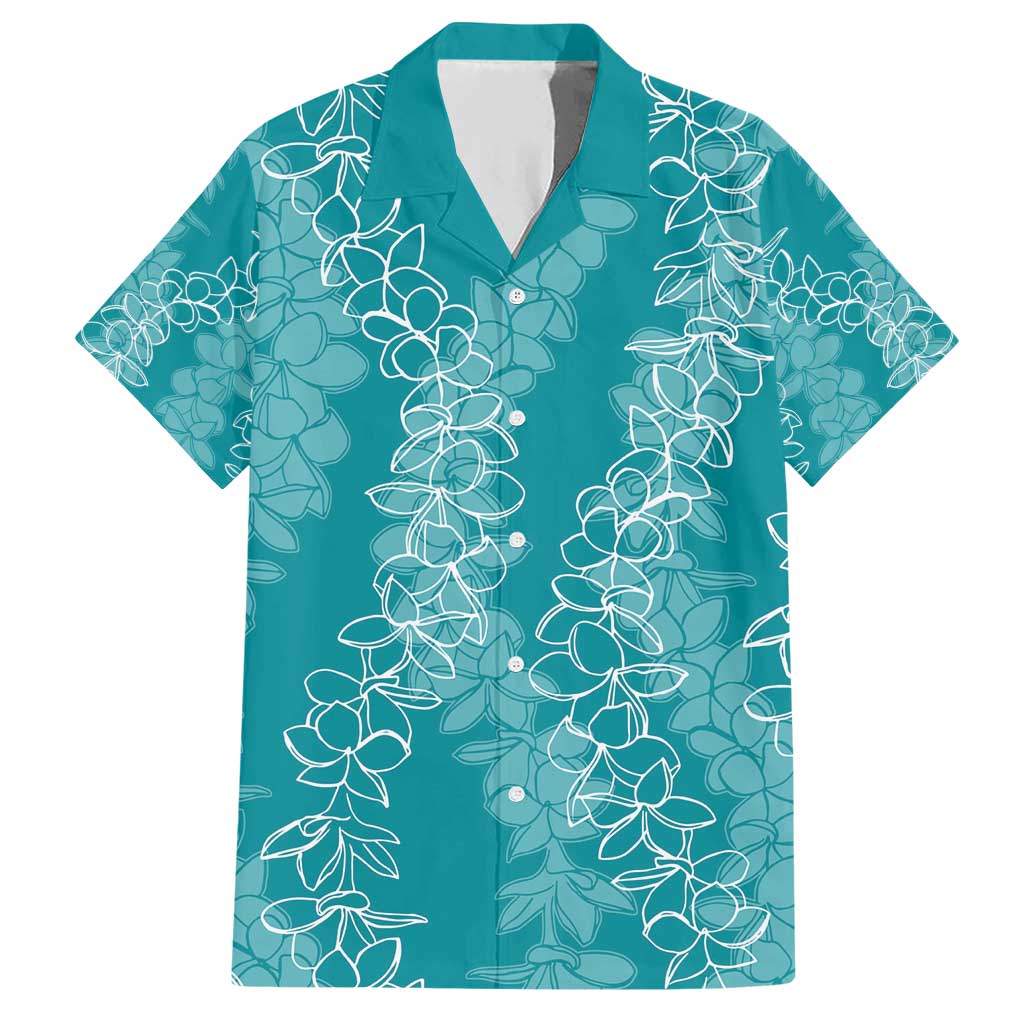 Hawaii Plumeria Lei Family Matching Short Sleeve Bodycon Dress and Hawaiian Shirt Aloha Festive Vibe - Teal